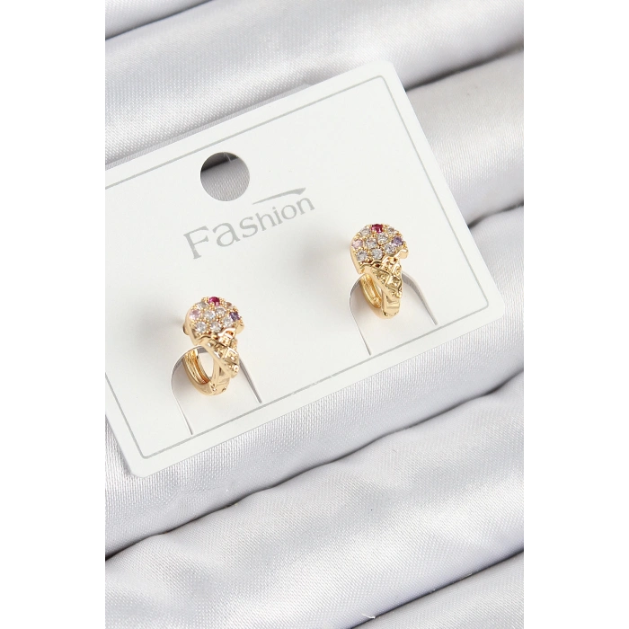 ÇOK SATAN Pirinç Zirkon Taşlı Dondurma Model Gold Renk Çocuk Küpe