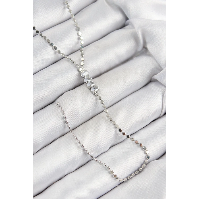 ÇOK SATAN Pirinç Zirkon Taşlı Ezme Zincirli Model Gümüş Renk Y Kolye