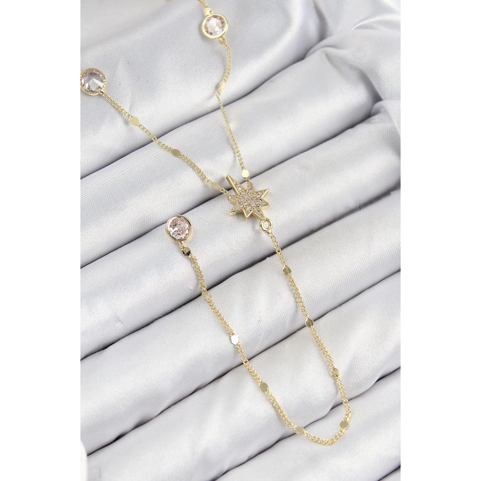ÇOK SATAN Pirinç Zirkon Taşlı Kutup Yıldızı Model Gold Renk Y Kolye