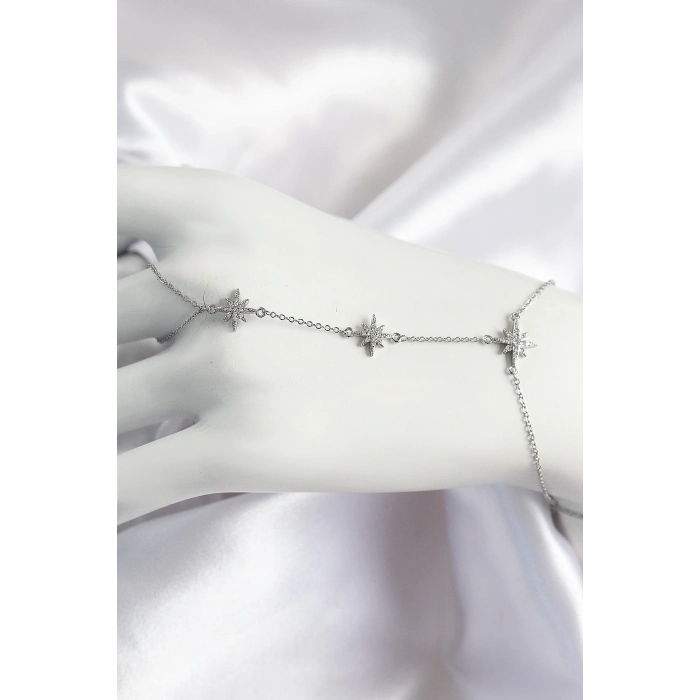 ÇOK SATAN Pirinç Zirkon Taşlı Kutup Yıldızı Model Gümüş Renk Kadın Şahmeran