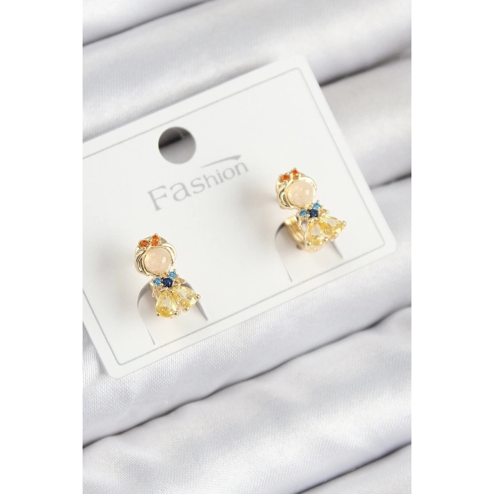 ÇOK SATAN Pirinç Zirkon Taşlı Pamuk Prenses Model Gold Renk Çocuk Küpe