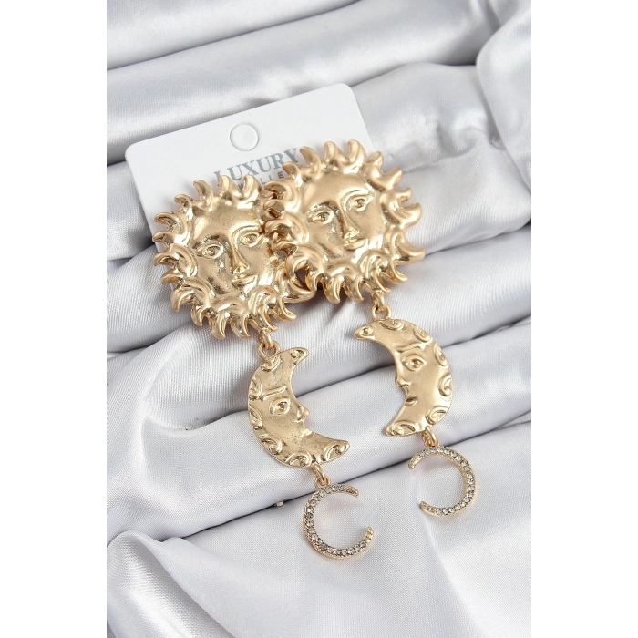 ÇOK SATAN Pirinç Zirkon Taşlı Sallantılı Güneş Model Gold Renk Kadın Küpe