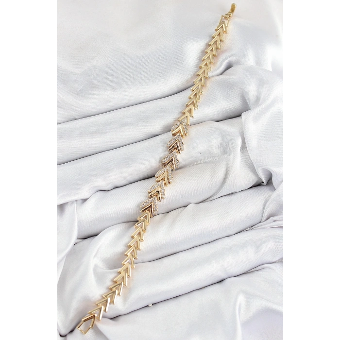 ÇOK SATAN Pirinç Zirkon Taşlı Sıralı Ok Model Gold Renk Kadın Bileklik