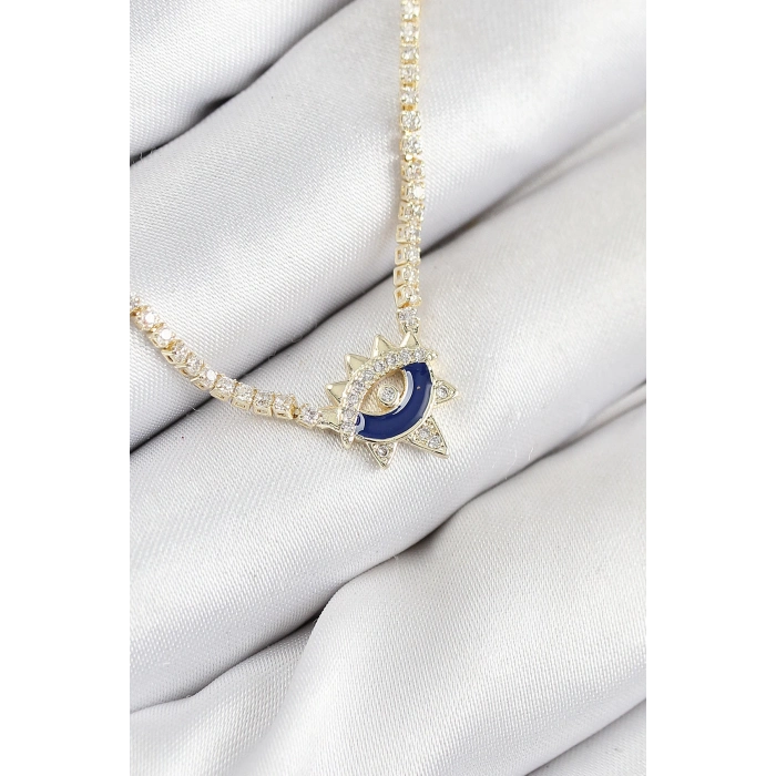 ÇOK SATAN Pirinç Zirkon Taşlı Su Yolu Göz Model Gold Renk Kadın Kolye