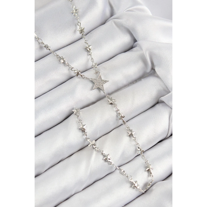 ÇOK SATAN Pirinç Zirkon Taşlı Yıldız Model Gümüş Renk Y Kolye