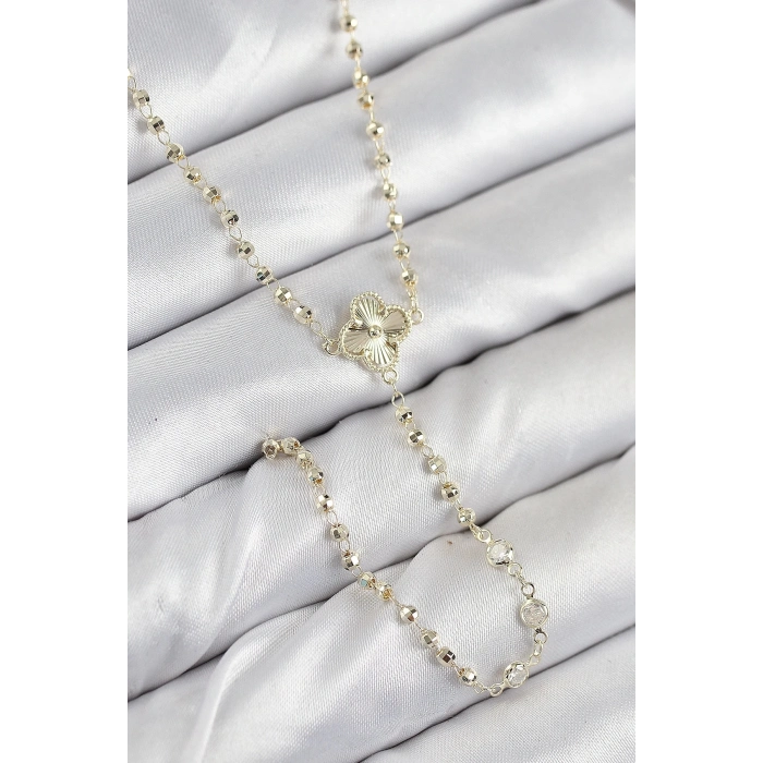 ÇOK SATAN Pirinç Zirkon Taşlı Yonca Model Gold Renk Kadın Y Kolye