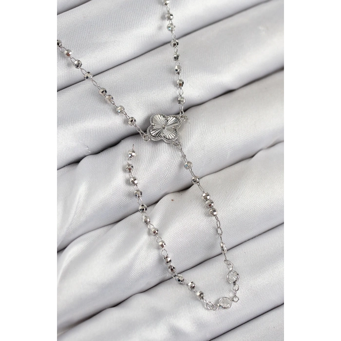 ÇOK SATAN Pirinç Zirkon Taşlı Yonca Model Gümüş Renk Kadın Y Kolye