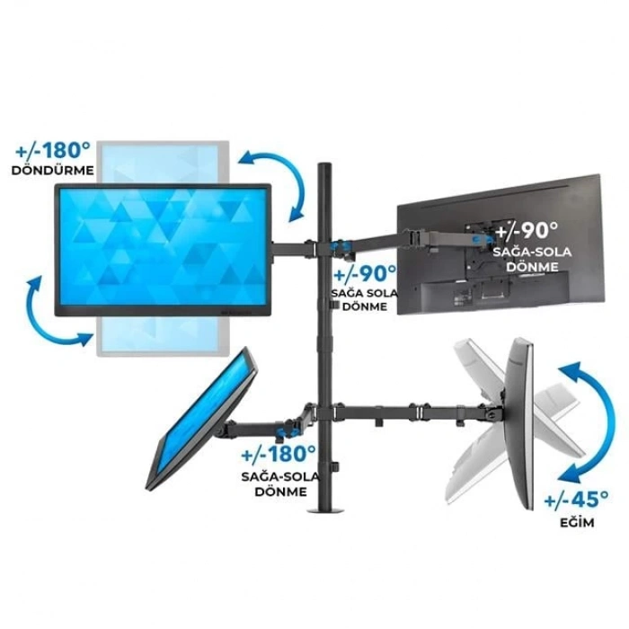 ÇOK SATAN Powermaster Pm-054 13-27 Dörtlü (Quad) Mekanik Lcd-led Gaming Monitör Tutucu Masa Stand Askı Aparatı