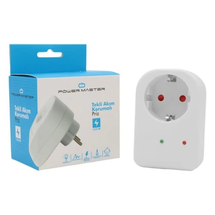 ÇOK SATAN Powermaster Pm-18521 Durum Ledli Akım Korumalı Tekli Priz 16 Amper - 3500 Watt Tekli Beyaz