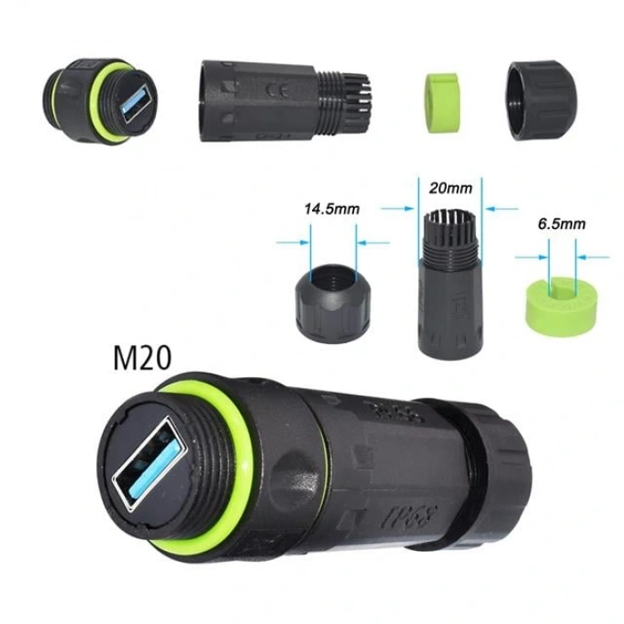 Powermaster Pm-24598 Dişi - Dişi Ip68 Su Geçirmez 3.0 Usb-a Konnektör