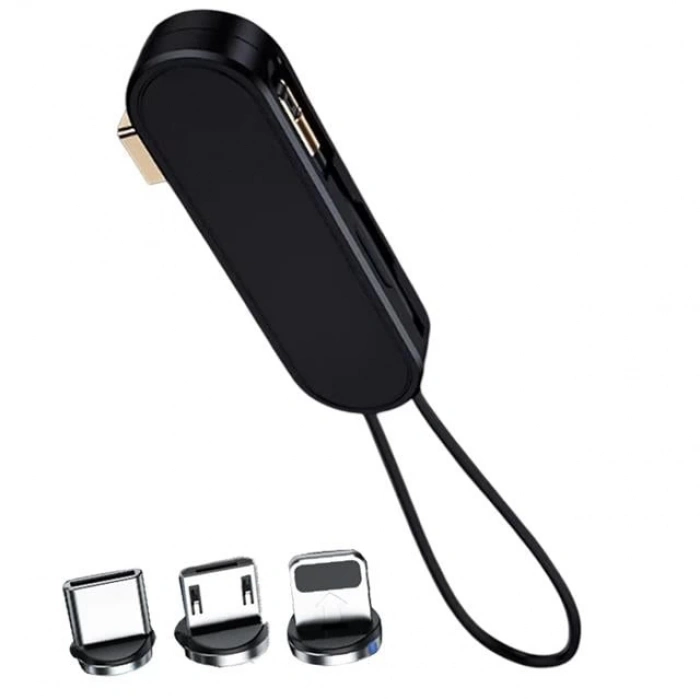 ÇOK SATAN Powermaster Pm-25906 Siyah 3in1  (type C- Lightning- Micro Usb) Manyetik Uç Taşınabilir Şarj Kablosu