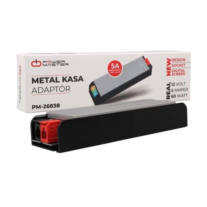 ÇOK SATAN Powermaster Pm-26838 12 Volt 5 Amper 60 Watt Slim Metal Kasa Adaptör Voltaj Göstergeli 148x43x27mm