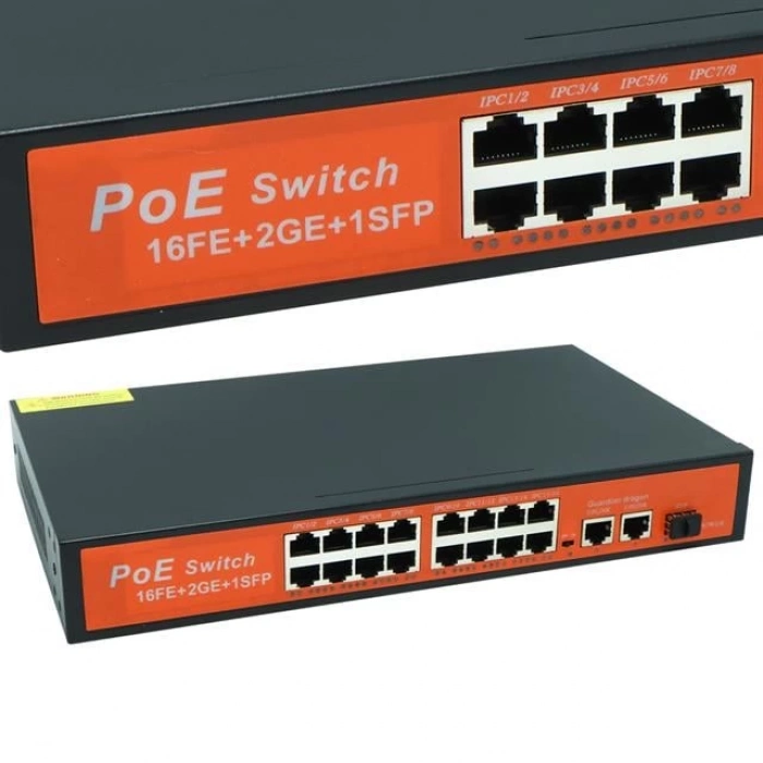 ÇOK SATAN Powermaster Poe Gigabit Ethernet Switch 16 Port 3 Port/1000 Uplink 200 Watt 16fe+2ge+1sfp
