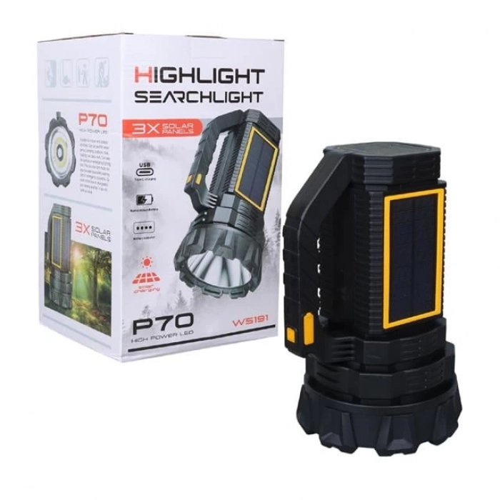 ÇOK SATAN Powermaster W5191 Solar Şarjlı El Feneri Uzun Mesafe Işıldak