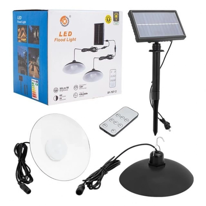 ÇOK SATAN Powermaster Xf-707-2 Kumandalı Solar Panelli 2 Power Ledli Çiftli Projektör Lambası Xf-707-2