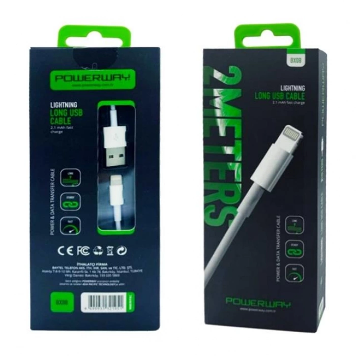 ÇOK SATAN Powerway Bx08 İphone 2100 Ma Hızlı 2 Metre Şarj Data Kablosu