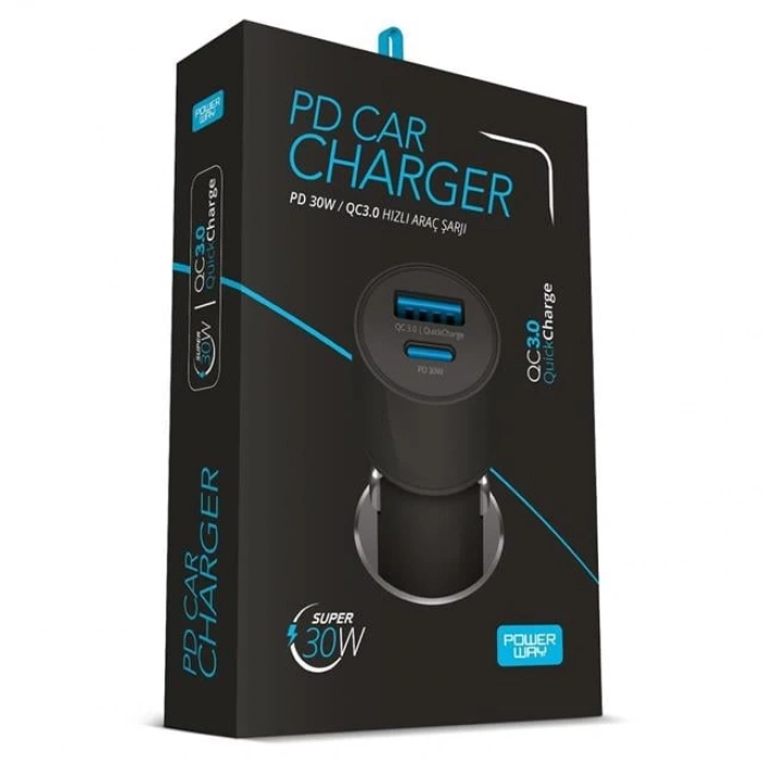 ÇOK SATAN Powerway Cc34 30w Pd + Qc 3.0 Çift Çıkışlı Metal Araç Çakmaklık Hızlı Şarj Aleti Cihazı
