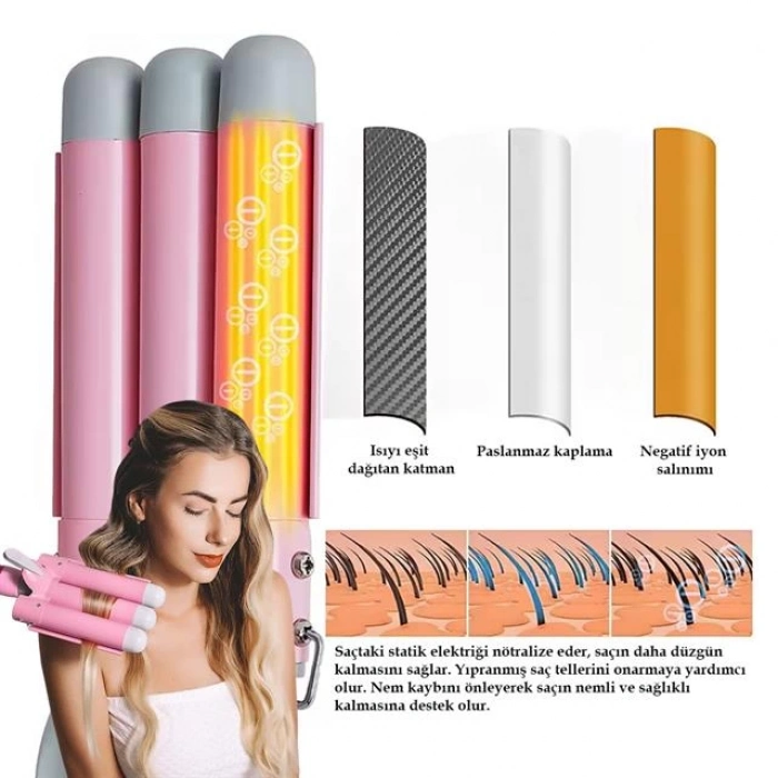 ÇOK SATAN Premio T-0042 Triple Su Dalgası Profesyonel Saç Şekillendirici Maşası