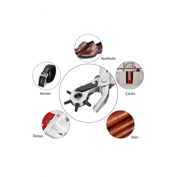 ÇOK SATAN Profesyonel Kolay Kemer Deri Delik Açma Delme Aleti 6 Farklı Delik Açma Delici Pensesi Aparatı