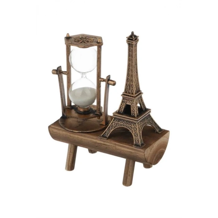 ÇOK SATAN Retro Eyfel Kulesi Ve Kum Saati Dekoratif Ahşap Görünümlü Masa Biblosu