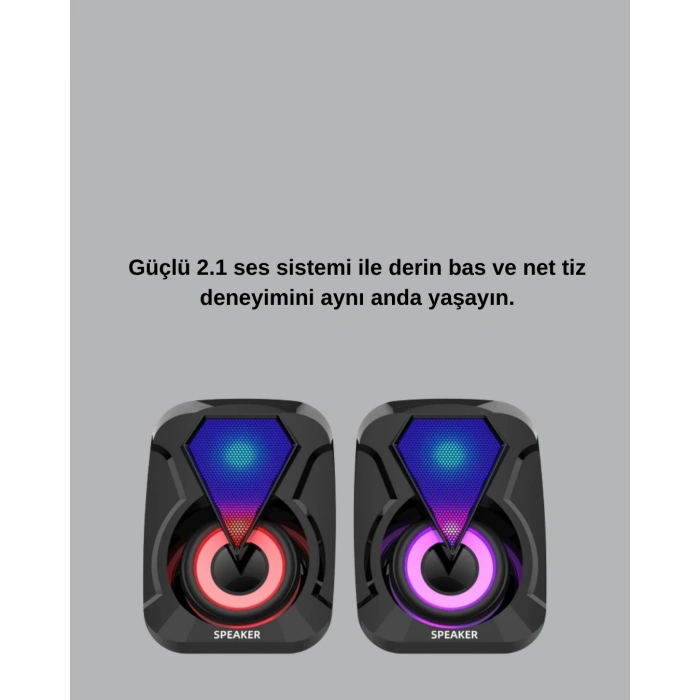 ÇOK SATAN RGB LED Işıklı 2.1 USB Oyun Hoparlörü Derin Bas ve Net Ses