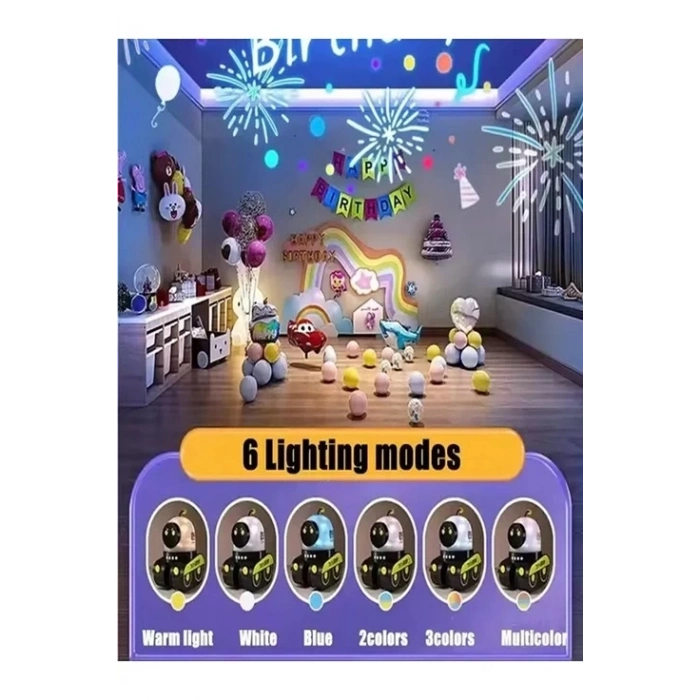 ÇOK SATAN Robot Projeksiyon Gece Lambası Hoparlörlü Şarjlı Yıldızlı Gökyüzü Temalı Led Projeksiyon Lambası