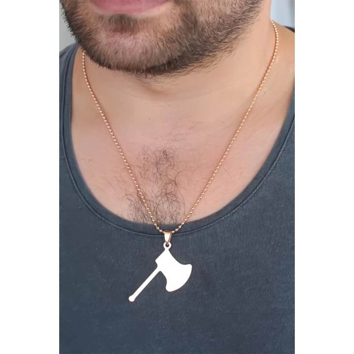 ÇOK SATAN Rose Renk Metal Balta Figürlü Erkek Kolye