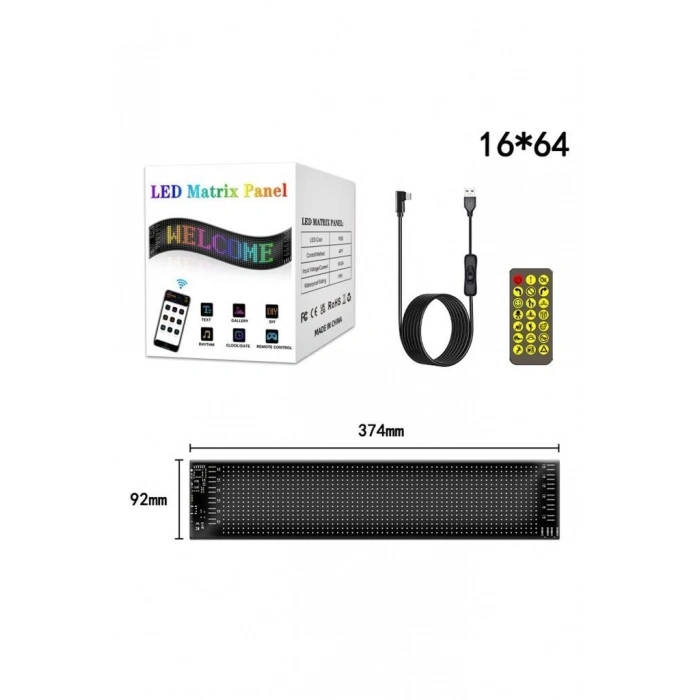 ÇOK SATAN Rp937 Led Matrix Panel 16x64cm Telefon Kontrollü Kayar Led Animasyon Aydınlatma