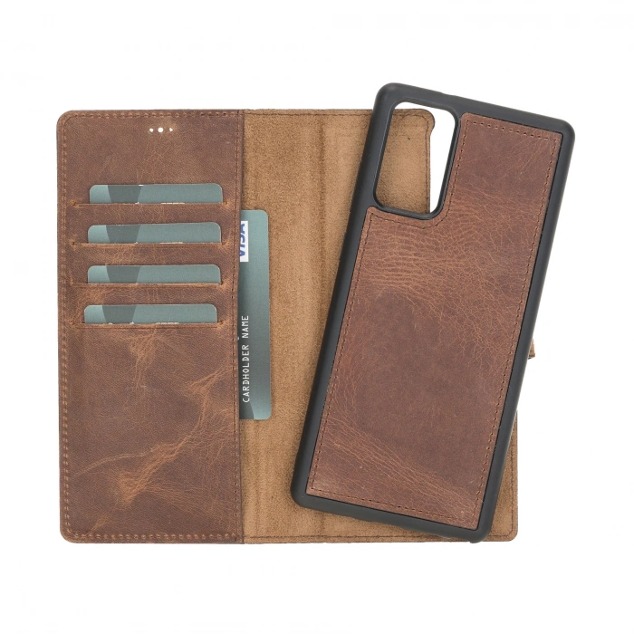 ÇOK SATAN Samsung Galaxy Note 20 Uyumlu Deri Cüzdanlı Kılıf G2 Kahve