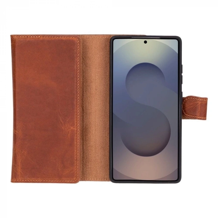 ÇOK SATAN Samsung Galaxy S25 Ultra uyumlu, Hakiki Deri, El Yapımı, Cüzdanlı Kılıf, Karamel