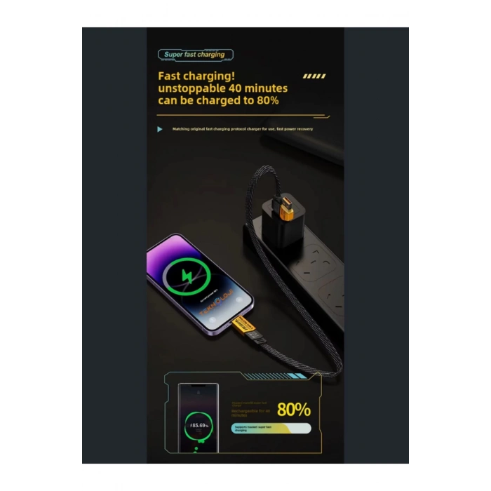 ÇOK SATAN Şarj Kablosu 27W ve 65W Hızlı Şarj Type-C Iphone Hepsi İle Uyumlu Paraşüt İpinden Kopmaz Kablo