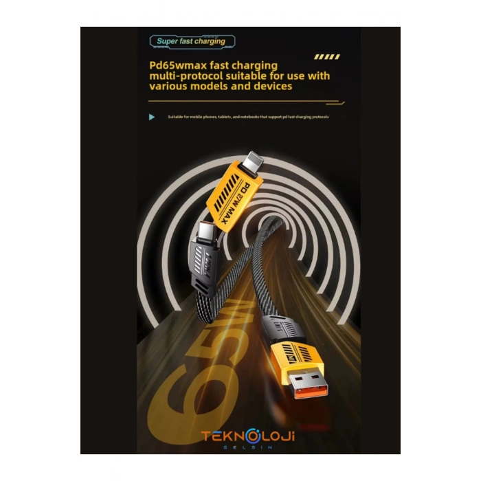 ÇOK SATAN Şarj Kablosu 27W ve 65W Hızlı Şarj Type-C Iphone Hepsi İle Uyumlu Paraşüt İpinden Kopmaz Kablo
