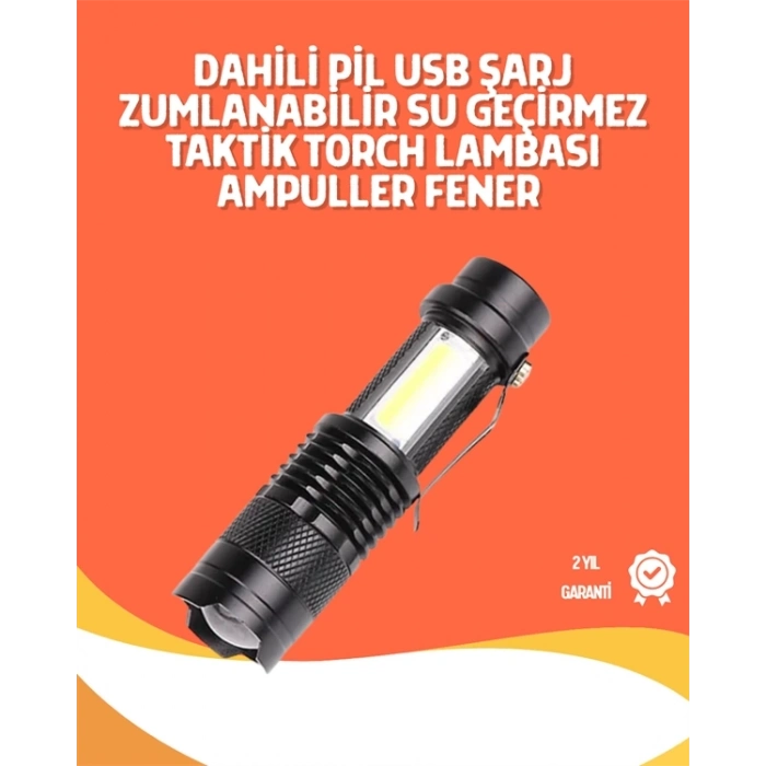 ÇOK SATAN Şarjlı LED El Feneri - 14500 Pil Dahil, 4 Işık Modu, Mini Boy