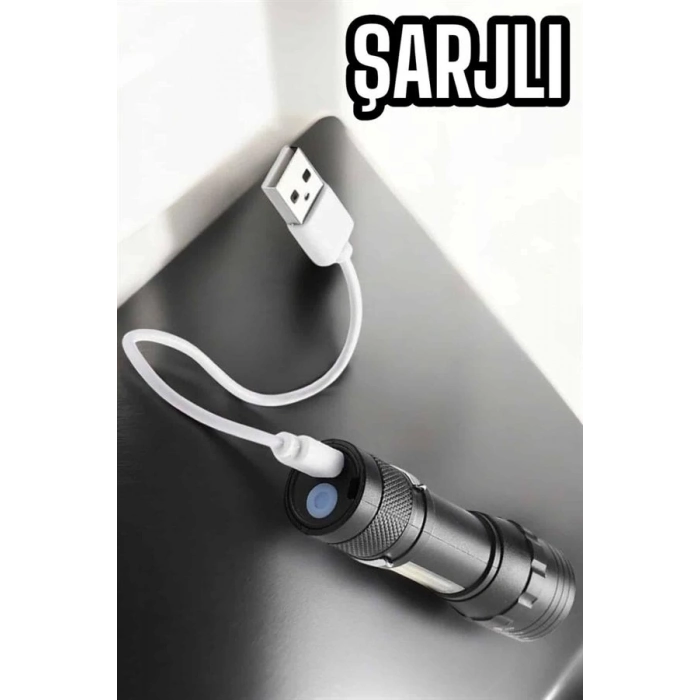 ÇOK SATAN Şarjlı Metal Zoomlu El Feneri Işıldak Led Işık Taşınabilir El Lambası