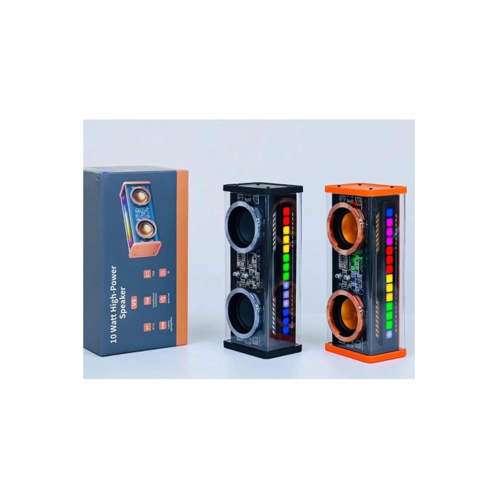 ÇOK SATAN Şeffaf Mecha Müzik Tws Stereo Rgb İşıklı Hoparlör Kablosuz Bluetooth 5.0 Taşınabilir Hoparlör V9