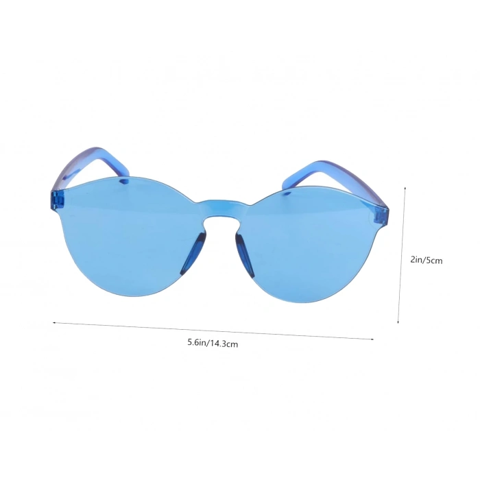 ÇOK SATAN Sert Mika Oval Şekilli Çerçevesiz Mavi Gözlük Retro Parti 5x14 Cm