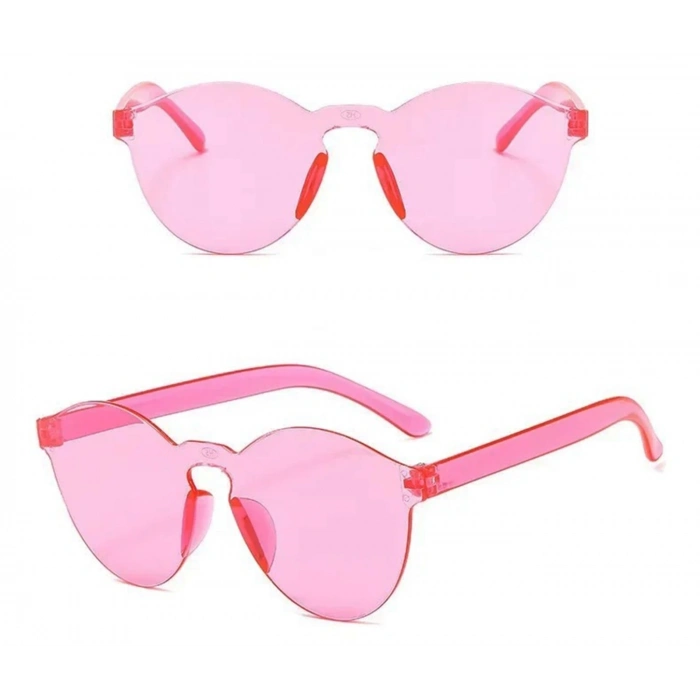 ÇOK SATAN Sert Mika Oval Şekilli Çerçevesiz Pembe Gözlük Retro Parti 5x14 Cm