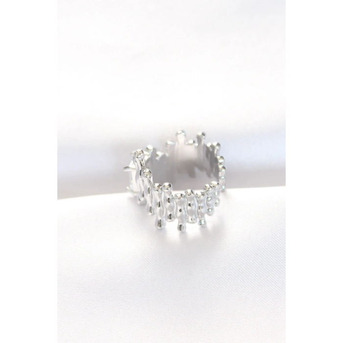 ÇOK SATAN Silver Renk Tırtıklı Kalın Baget Taş Tasarım Ayarlanabilir Yüzük