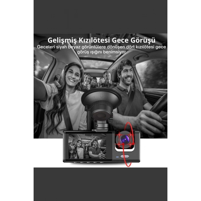 ÇOK SATAN Siyah 1080p Araç içi 3 Kameralı Lcd Ekranlı Gece Görüşlü , G-sensör , Geri Görüş Kamera