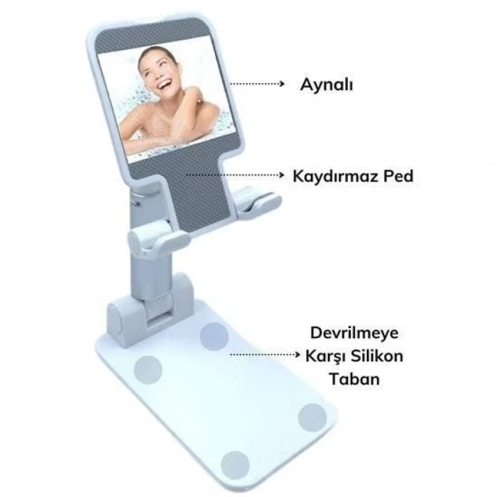 ÇOK SATAN Siyah Aynalı Cep Telefonu Sabitleyici Stand Katlanabilir Ayarlanabilir Telefon Standı