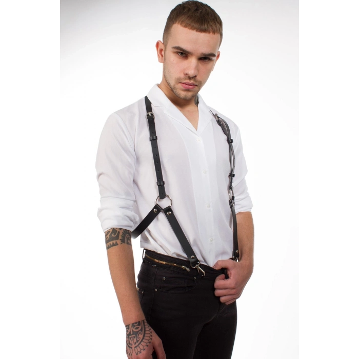 ÇOK SATAN Siyah Erkek Deri Pantolon Askısı Fantazi Harness 1022