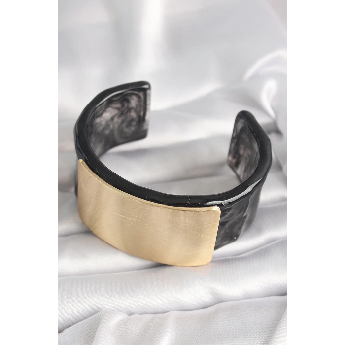 ÇOK SATAN Siyah Mermer Desen Akrilik Plastik Gol Dikdörtgen Plaka Model Vingtage Kadın Bilezik