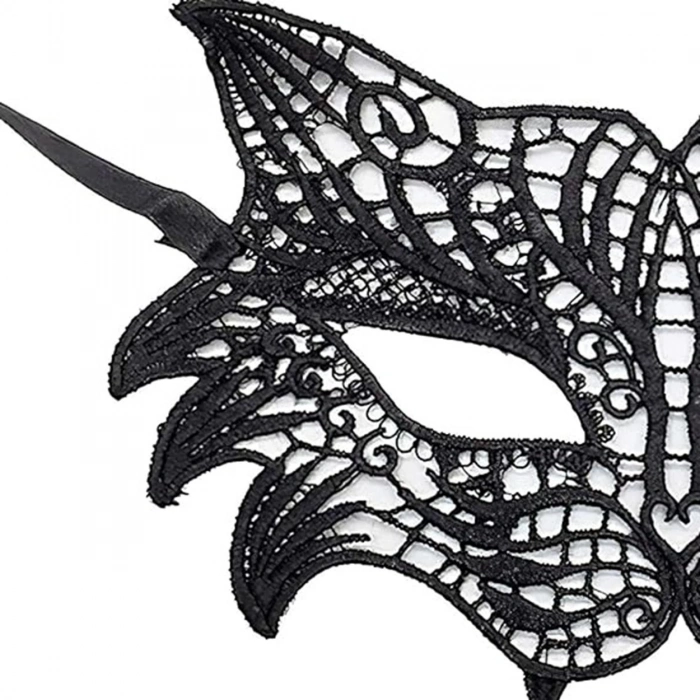 ÇOK SATAN Siyah Renk Kedi Model Dantel İşleme Parti Maskesi 8 No