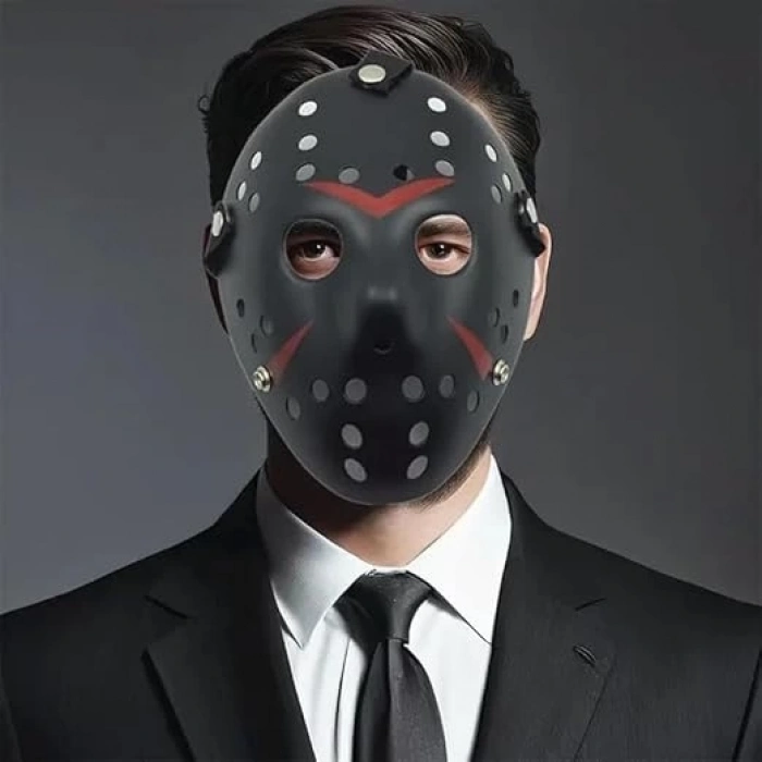 ÇOK SATAN Siyah Renk Kırmızı Çizgili Tam Yüz Hokey Jason Maskesi Hannibal Maskesi