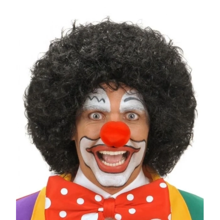 ÇOK SATAN Siyah Renk Kıvırcık Afro Bonus Peruk Saç ve Kırmızı Sünger Burun Seti