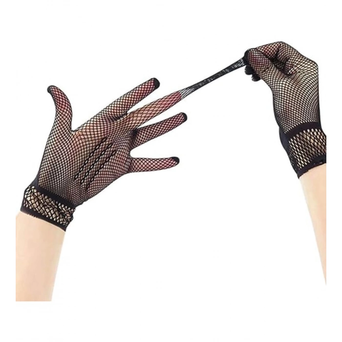 ÇOK SATAN Siyah Renk Likralı File Eldiven Parmaklı Örgü Eldiven Yetişkin Boy