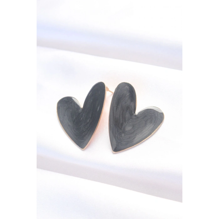 ÇOK SATAN Siyah Renk Mineli Kalp Küpe