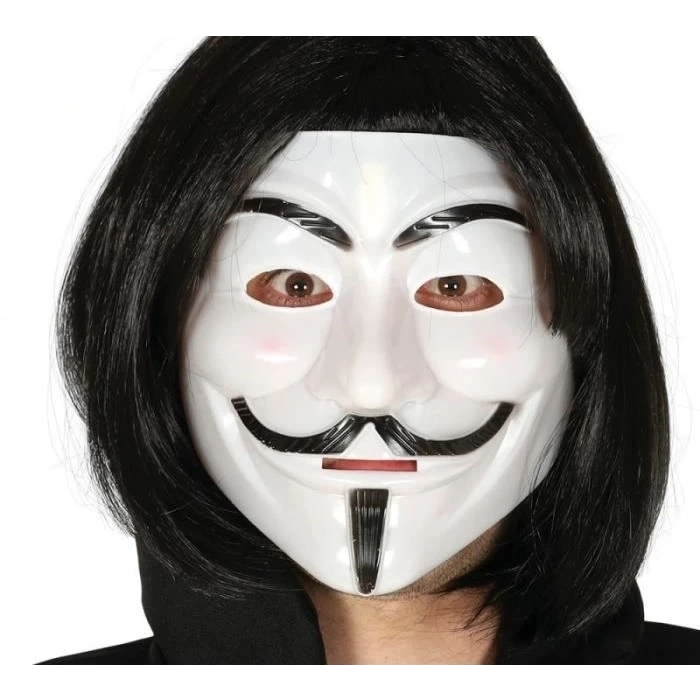 ÇOK SATAN Siyah Renk Takma Kısa Saç ve V For Vendetta Maskesi Anonymous Maskesi