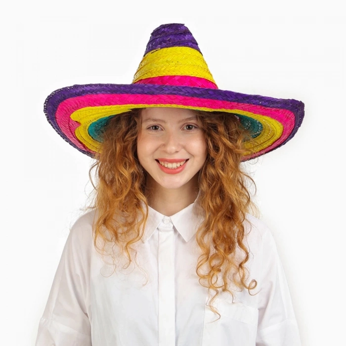 ÇOK SATAN Sombrero Meksika Şapkası Renkli Örme Hasır Çocuk Boy