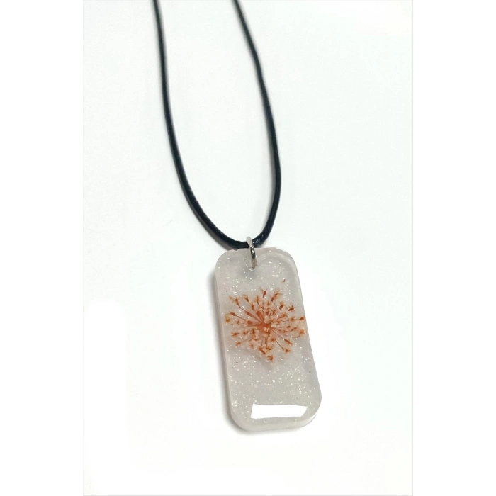 ÇOK SATAN Sultanotu Çiçeği Dikdörtgen Epoksi Kolye